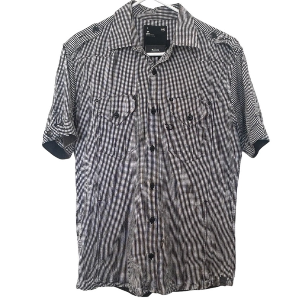 G-Star Raw Men’s Short Sleeve Button Front Shirt Plaid Checkered Large